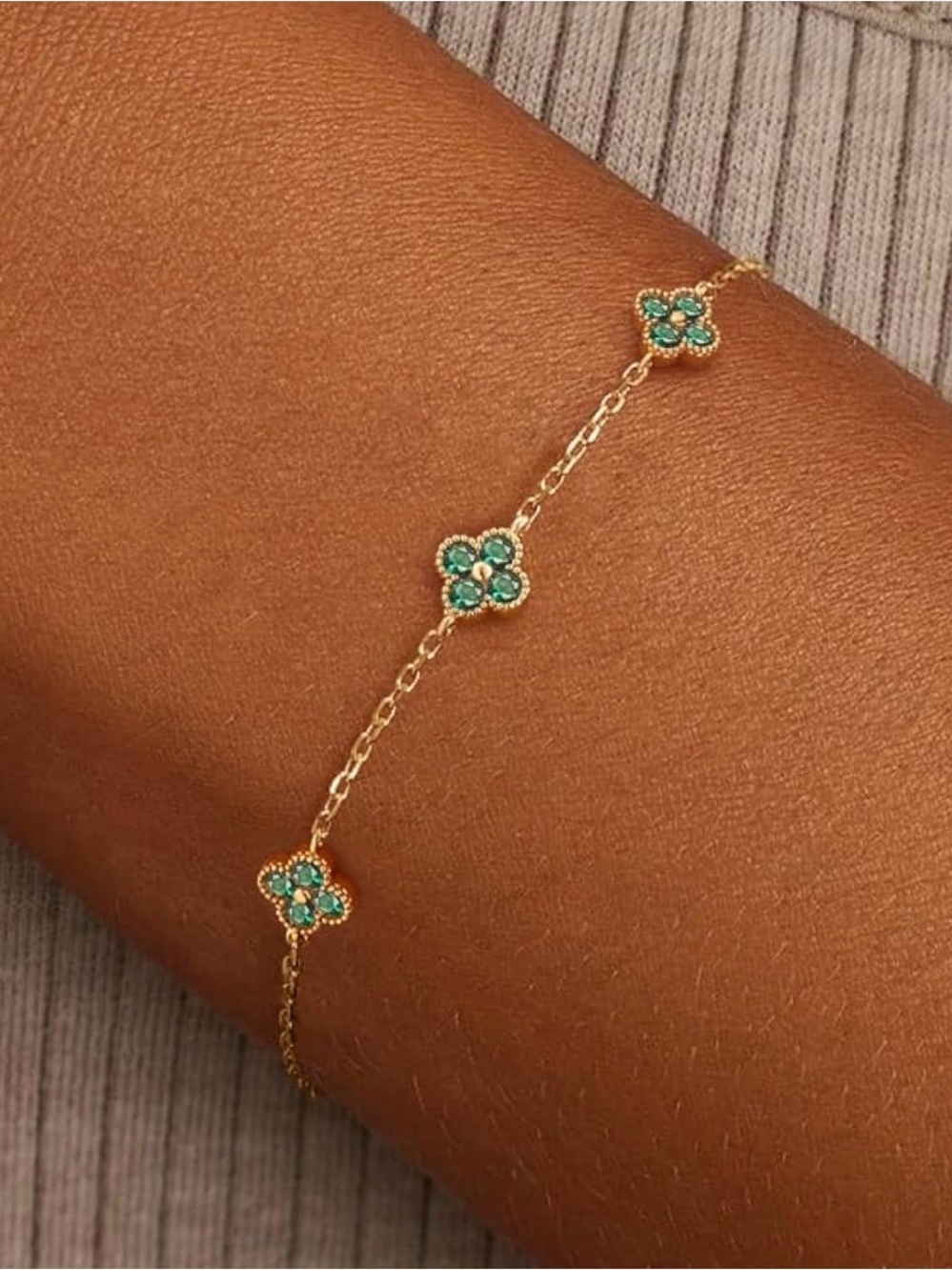 Gold Clover Bracelet Dainty 14K Gold Plated Cute Friendship
